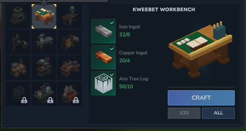 The Kweebet Workbench recipe at the stock crafting bench
