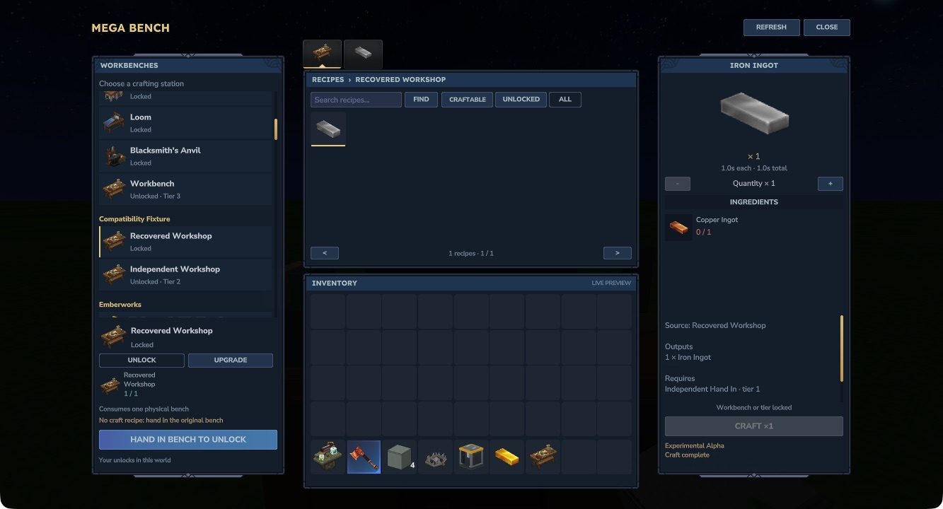Physical-bench hand-in offered in the left unlock panel