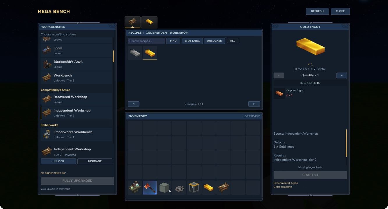 Automatically discovered bench with paid tier two and an original native recipe