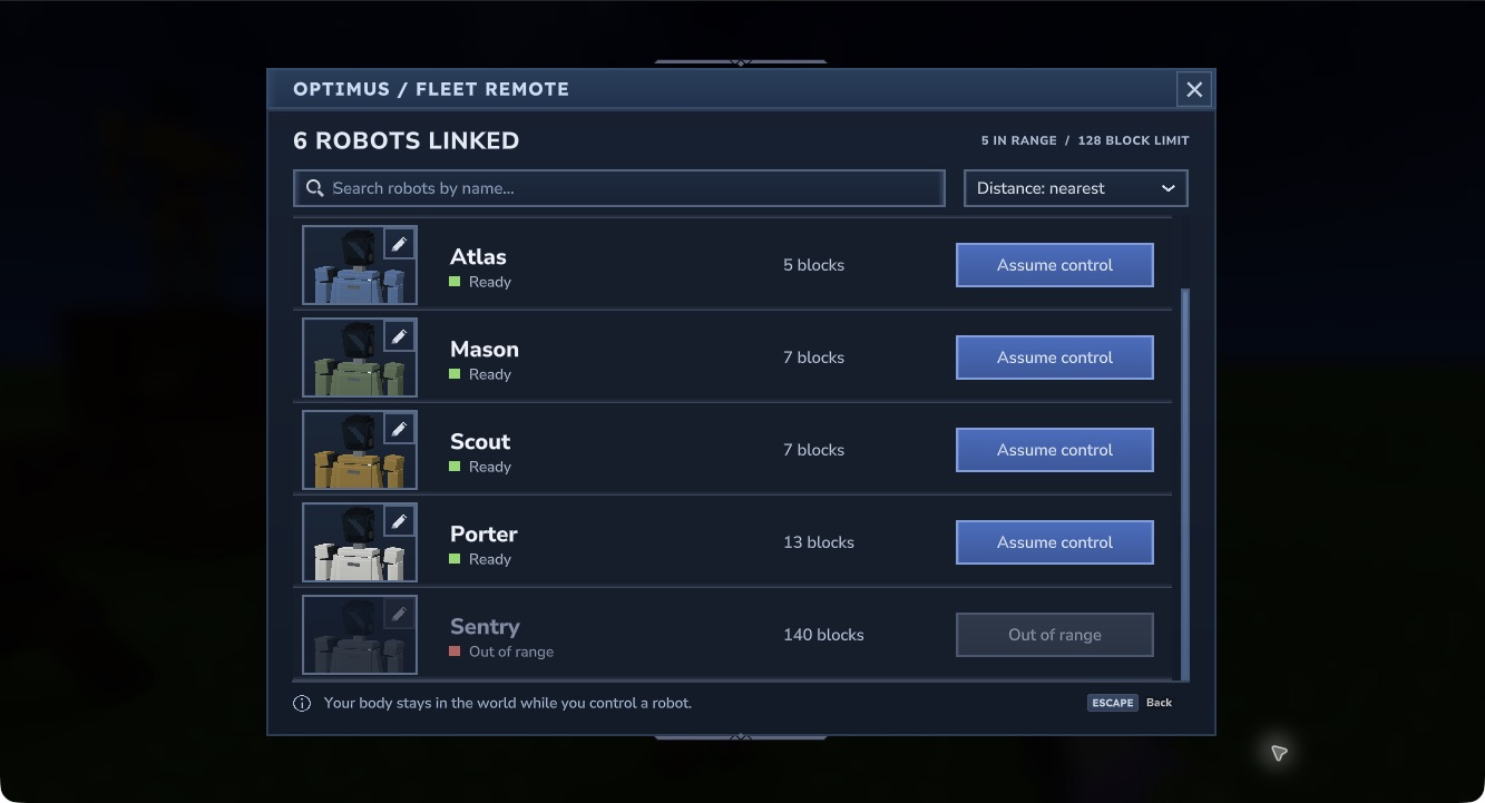 Scrolling Fleet Handset with portraits, measured distances and disabled out-of-range controls