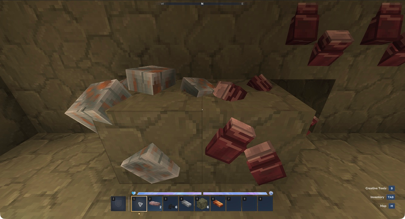 Burgundy Optimium ore beside native iron ore