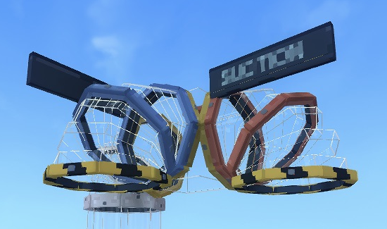 Blue and coral elbow stations joined through a gold splitter